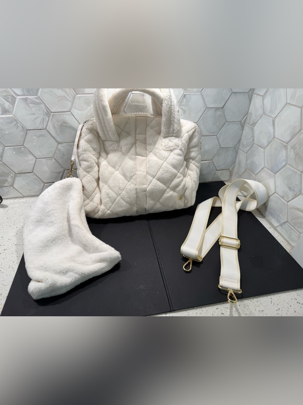 Oliver Thomas Maxed Out Bestie Fur White Quilted Baguette Crossbody NWOT Soldout
